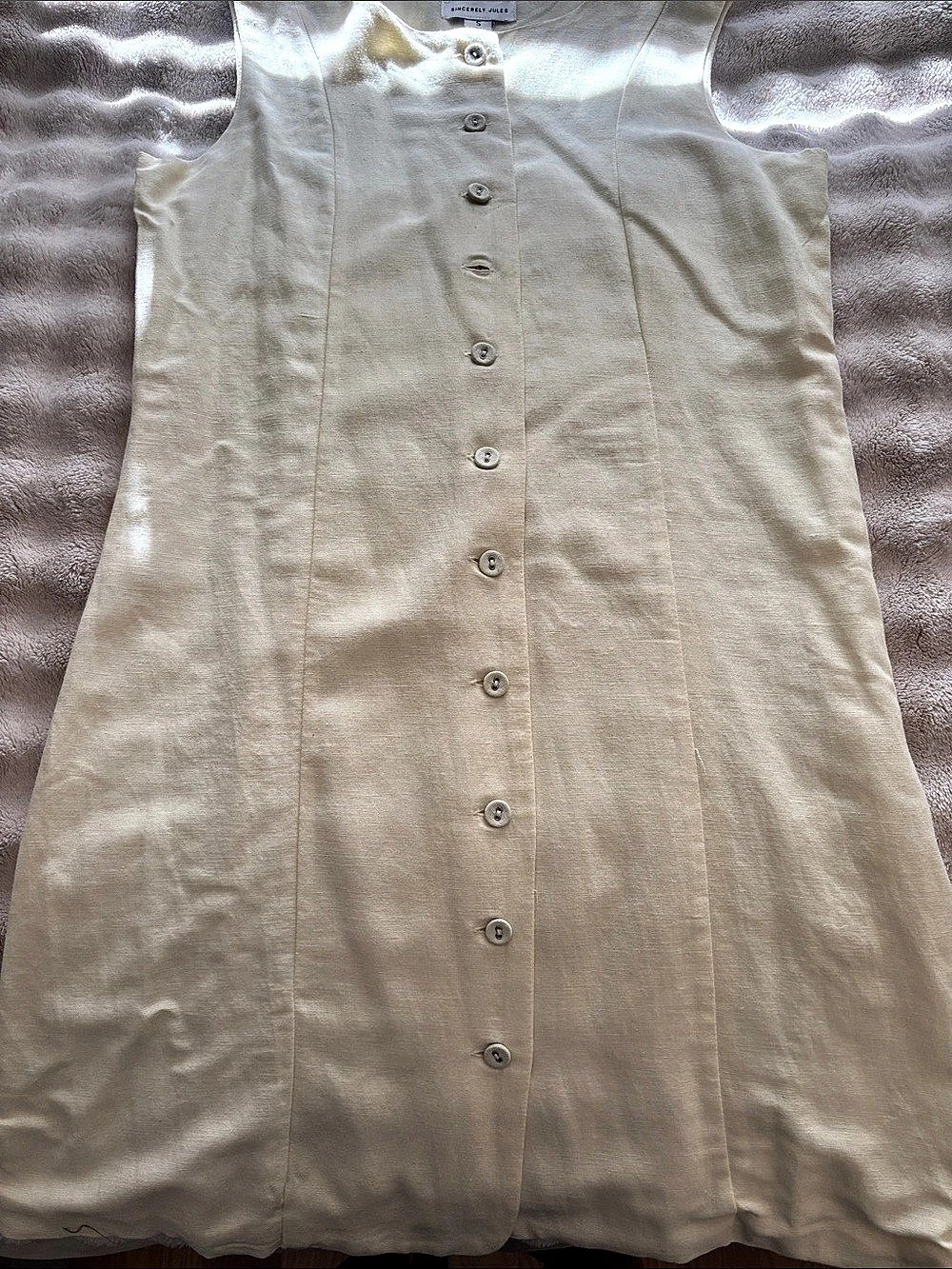Sincerely Jules Sleeveless Button Down Linen Blend Midi Dress Cream Small